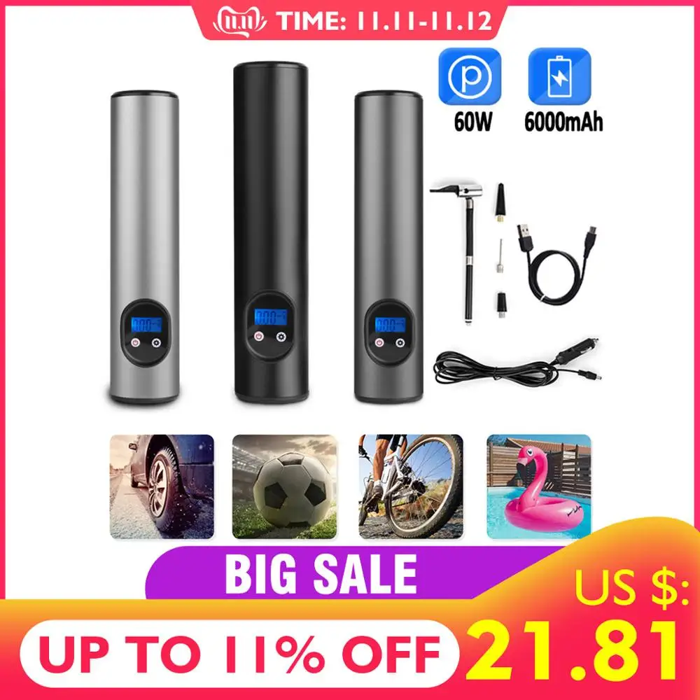 Billige 6000mAh 150PSI Auto Aufblasbare Luftpumpe usb schnittstelle Cordless Luft kompressor Auto Mini bike pumpTyre Inflator motorrad reifen