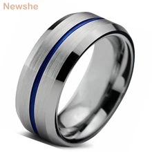 Newshe, вольфрамовые кольца для мужчин, кольцо с желобком, карбид, синяя линия, 8 мм, Мужская Обручальная лента, Высокая полировка, очаровательные ювелирные изделия, Размер 9-13
