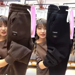 Pantalon sarouel taille haute en velours pour femme, vêtement de sport décontracté, grande taille, mode occidentale 