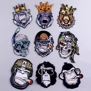 

DIY King Orangutan Patch Embroidered Patches For Clothing Punk/Skull Patch Iron On Patches For Clothes Stripe Stickers Custom