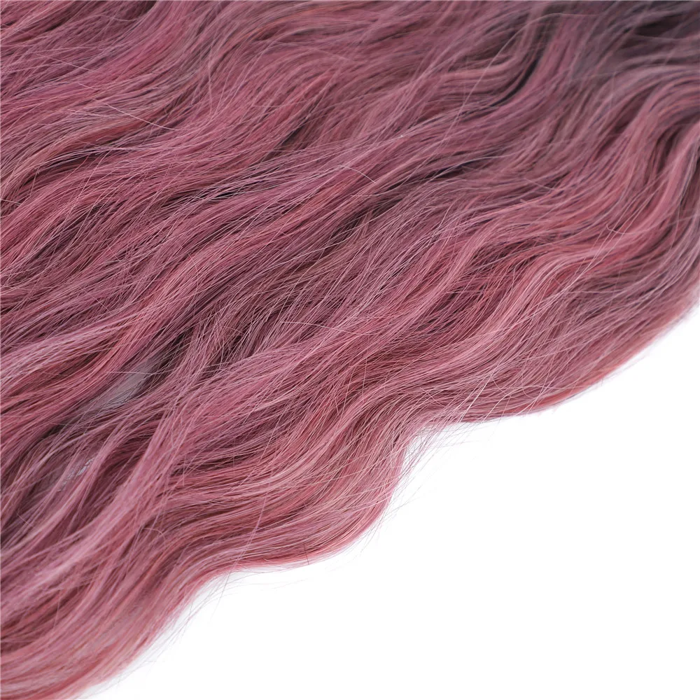 Synthetic hair bundles With closure Middle part Rose pink ombre color Hair extensions Weave For women X-TRESS Long natural wave