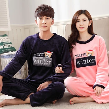 

Lovers Pajama Set Cartoon Pyjamas Women And Men Nightgown Warm Coral Flannel Sleepwear Suit Thick Pajamas For Women Nightwear
