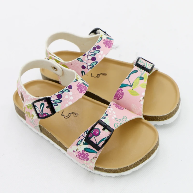 bata children's sandals 2020 Summer Girls Sandals Printing Pu Leather Corks Open Toe Slides Flats with Little Girl Shoes for School 2-12 Years Toddler child shoes girl