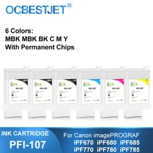 PFI-107 PFI107 Refillable Ink Cartridge With Permanent Chips For Canon iPF670 iPF680 iPF685 iPF770 iPF780 iPF785 130ML 6Colors