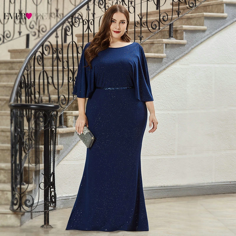

Navy Blue Plus Size Evening Dresses Ever Pretty Elegant A Line Batwing Sleeve Mermaid Long Dress For Formal Party Formelle Robes
