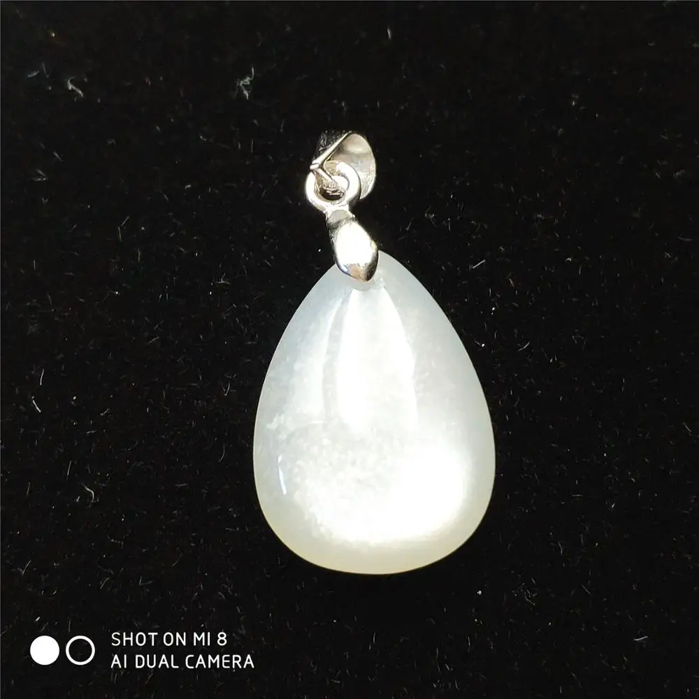 

20x15mm Natural Grey Moonstone White Light Pendant Fashion Women Men New Gift Water Drop 925 Silver Crystal Necklace AAAAA