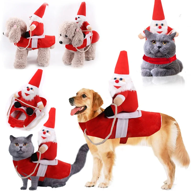 Funny Pet Dog Clothes Christmas Riding Dress Warm Apparel Party