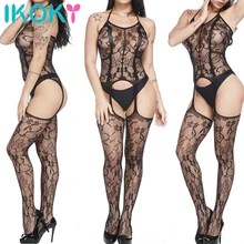 IKOKY Соблазнительные чулочно-носочные изделия, сексуальные вышитые колготки, колготки, сексуальное нижнее белье, прозрачные полые костюмы, открытая промежность, обтягивающие