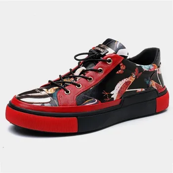 

High Quality Mens Leather Casual Shoes Winter New Sequins Round Toe Height Increased 6 CM Footwear Designer Sneakers Men Red