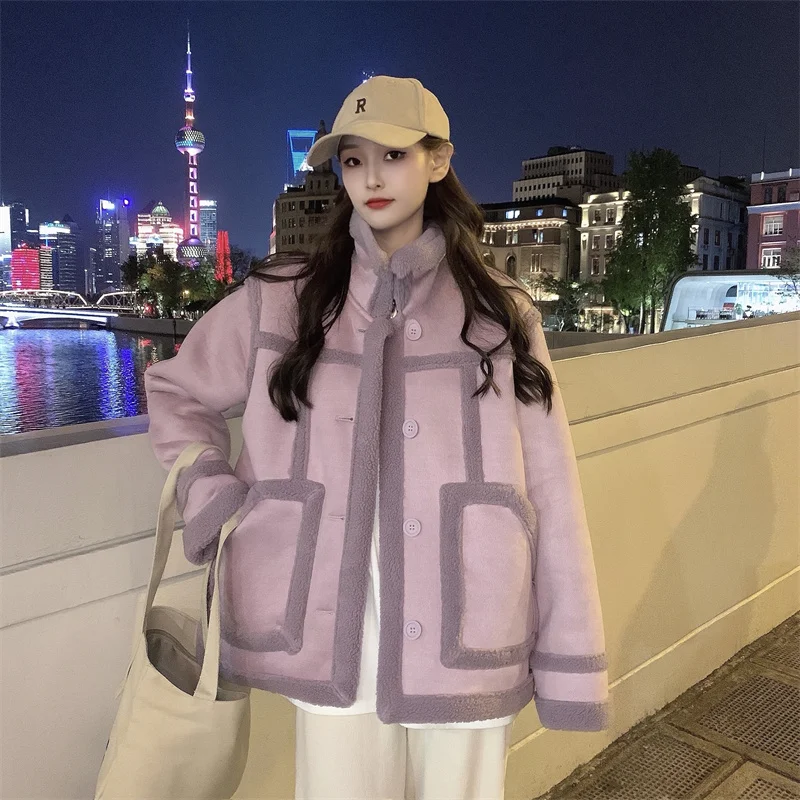 women's clothing han edition ~ winter loose woman with thick fur one imitation lambs wool cotton-padded jacket coat maxi puffer coat womens