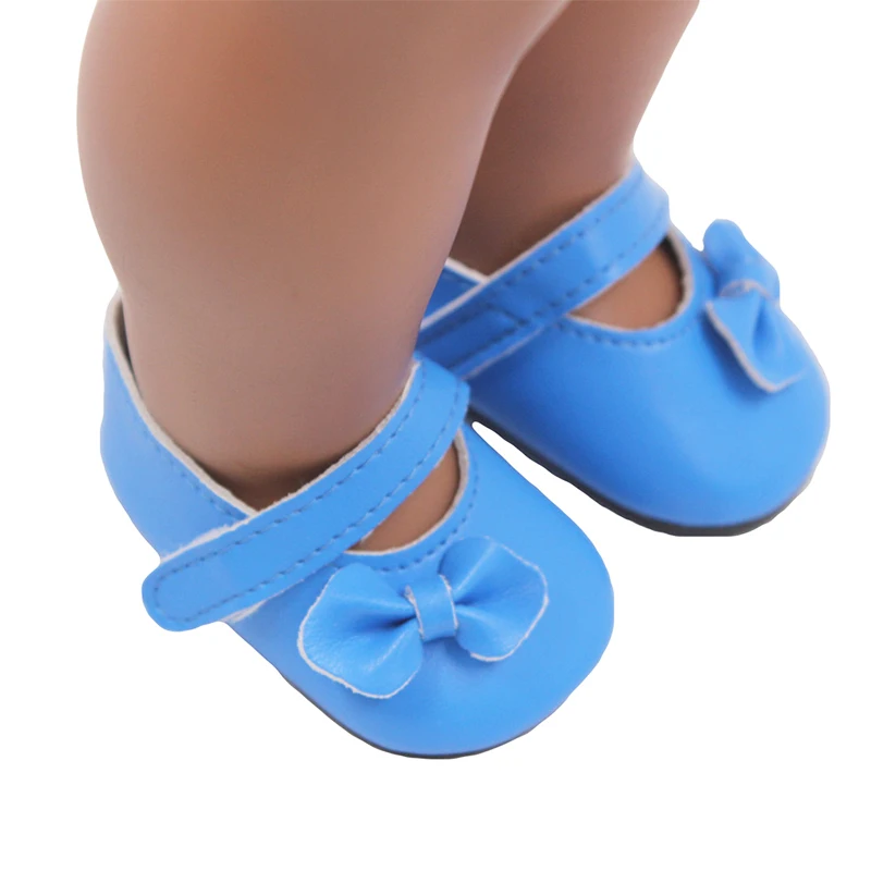 Hot Sale 7cm Bow-knot Doll Shoes For 18Inch American Dolls Pu Leather Velcro Shoes Fit 43cm New Baby 1/3 BJD DIY Dolls Gift 4