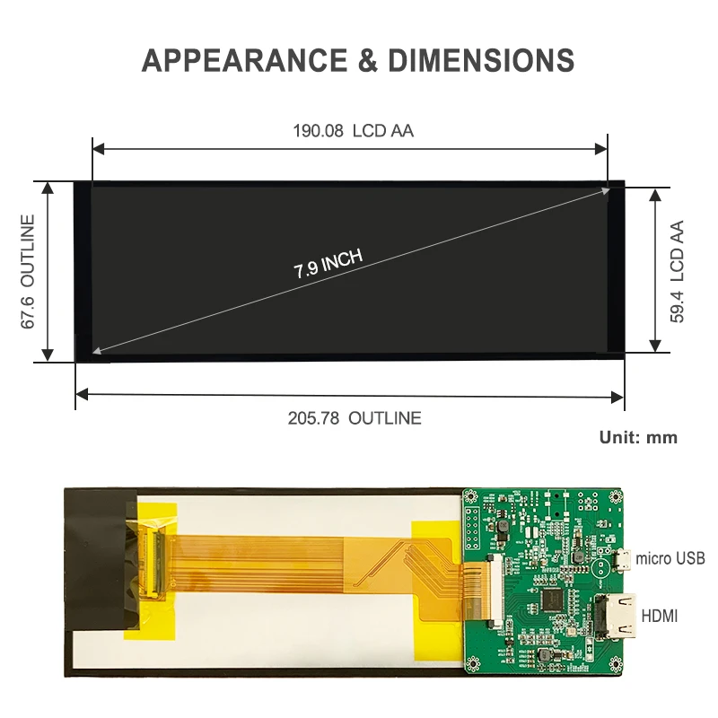 LESOWN   ̵ ũ ÷, 7.9 ġ ̴ HDMI 400x1280 IPS LCD г ,    ý 