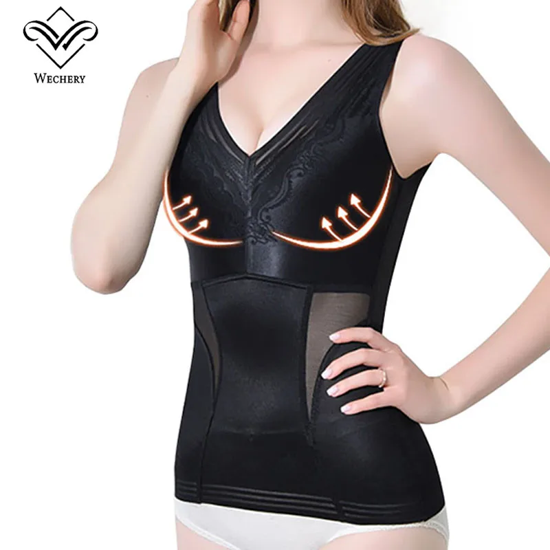 Wechery Posture Corrective Shaper Tops Waist Slim Shapewear Body Modeling Shapers Lingerie Women Sexy Bust Push Up Pads M-3XL