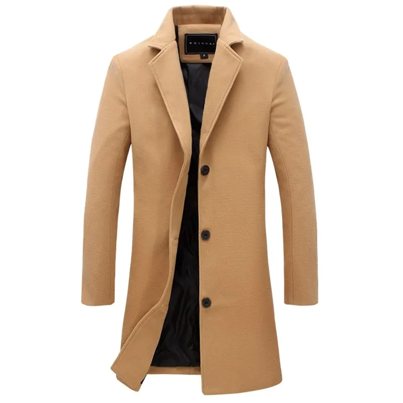 Мужское зимнее пальто размера плюс, модная однотонная верхняя одежда, длинный мужской Тренч, винтажное однобортное деловое Мужское пальто