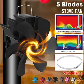 

Wall-mount Black Fireplace 6 Blade Heat Powered Stove Fan Log Wood Burner Eco Friendly Quiet Fan Home Efficient Heat Distribute