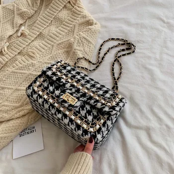 

Ladies Bag Plaid Woolen Bag 2020 Winter HOT Fashion Unique Bag Chain Square Bag Multifunctional Simple Shoulder Messenger Bag