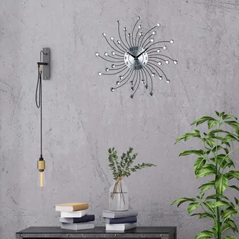 

Wall Clock Ornaments Art Decorative Crystal Celebration Sunburst Metal Easy Installation Office Fashion Home Use Rotating Gifts