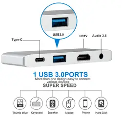 4K HDMI USB3.0 алюминиевый type-C мобильный Pro концентратор адаптер для iPad Pro type-C устройства