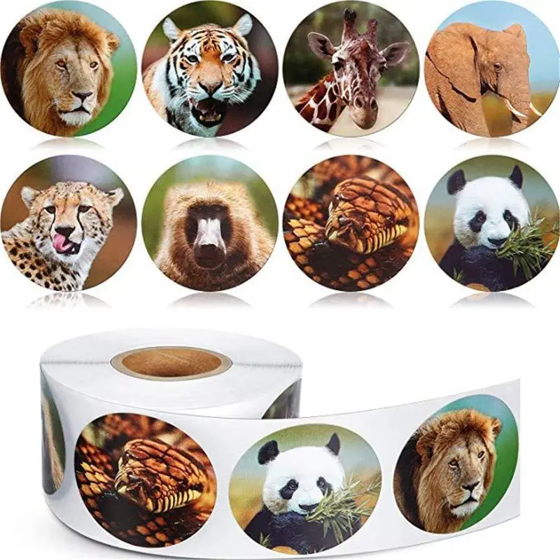

Realistic Zoo Animal Sticker Safari Animal Jungle 500pcs/Roll Per Roll for Kids