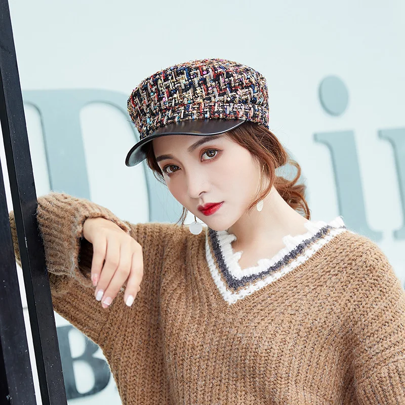 small breeze skin along the duck tongue octagonal hat women fall/winter flower berets fashion flat top navy hat