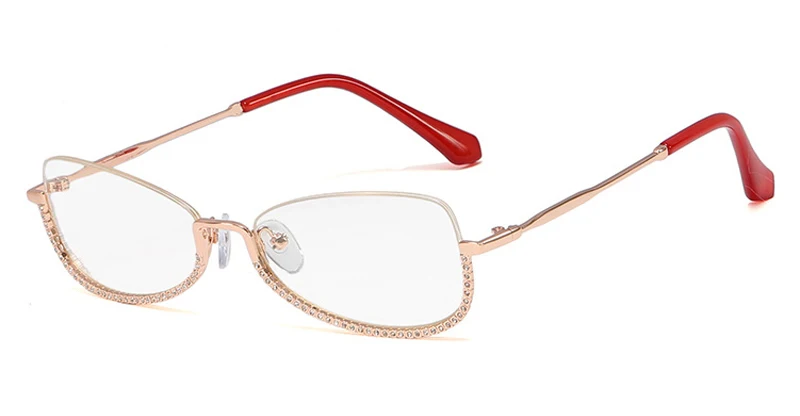 gold red frame Peekaboo роскошные очки со стразами для женщин Кошачий глаз металлические золотые прозрачные линзы половина оправы очки по рецепту дамы - Цвет оправы: gold red frame
