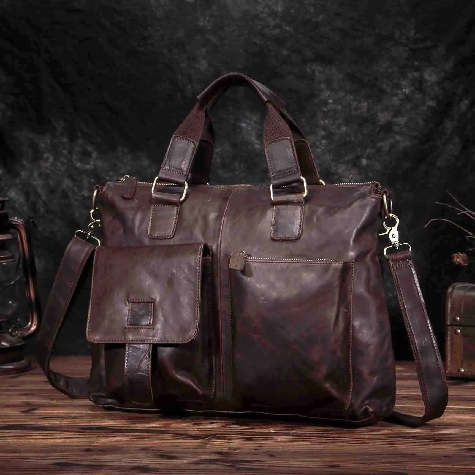 dark coffee 2 Мужской офисный портфель из натуральной кожи Maletas, деловой портфель, 15,6 дюймов, чехол для ноутбука, портфель, сумка Maletin, сумка-мессенджер, B260 - Цвет: dark coffee 2