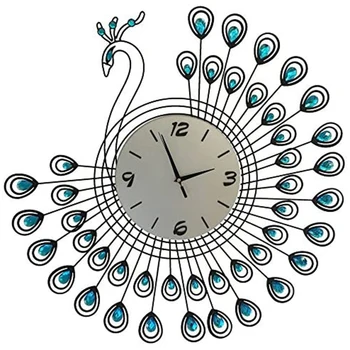 

Hot YO-Wrought Iron Fashion Mute Bedroom Wall Clock Bedroom Wall Clock Peacock Display Stand