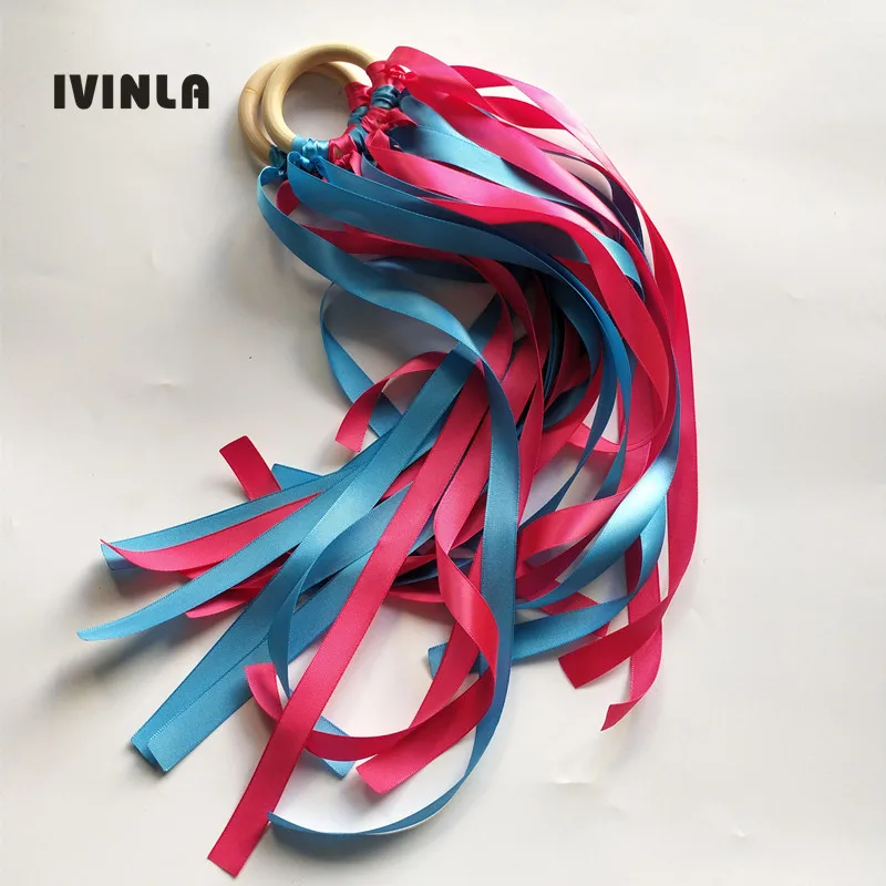 20 шт./лот сине красное деревянное кольцо вальдовская лента с колокольчиком