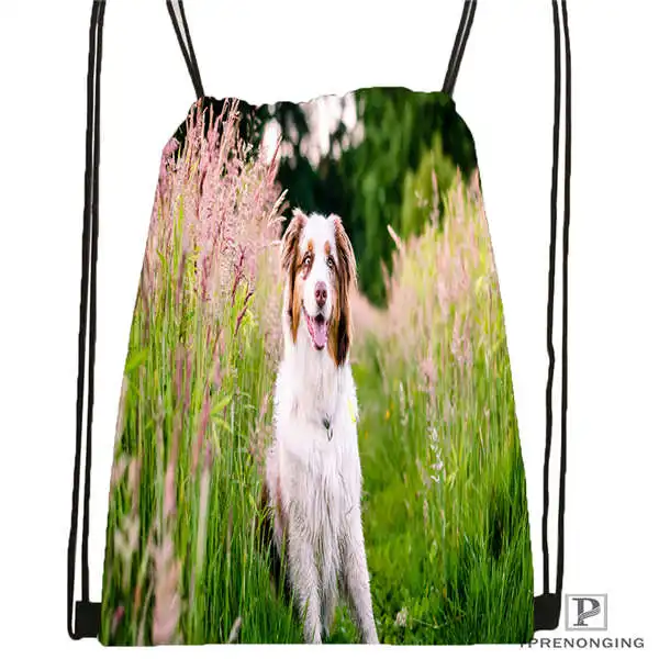 Drawstring Backpack Индивидуальная походная сумка на шнурке с изображением собаки-Австралийской овчарки, милый рюкзак для детей(черная спинка), 31x40 см#180611-01-49 - Цвет: Drawstring Backpack