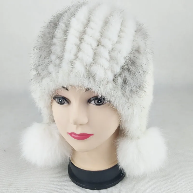 

Меховые вязаные облегающие шапки H7536, женская зимняя теплая шапка, Женская утолщенная утепленная шапка для защиты ушей