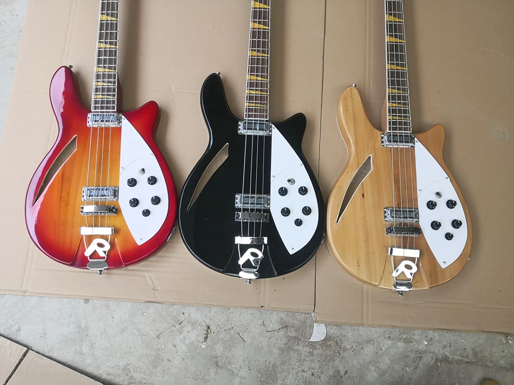 Three Colors 4 Strings Semi-hollow Electric Bass with Yellow Pearled Inlays,Rosewood Fretboard