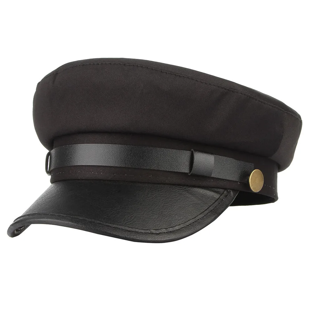 

Women Men Retro Soild Color Leather Band Sea Flat Military Army Navy Sailor Visor Cap Retro Cabbie Beret Hat (One Size:56cm)