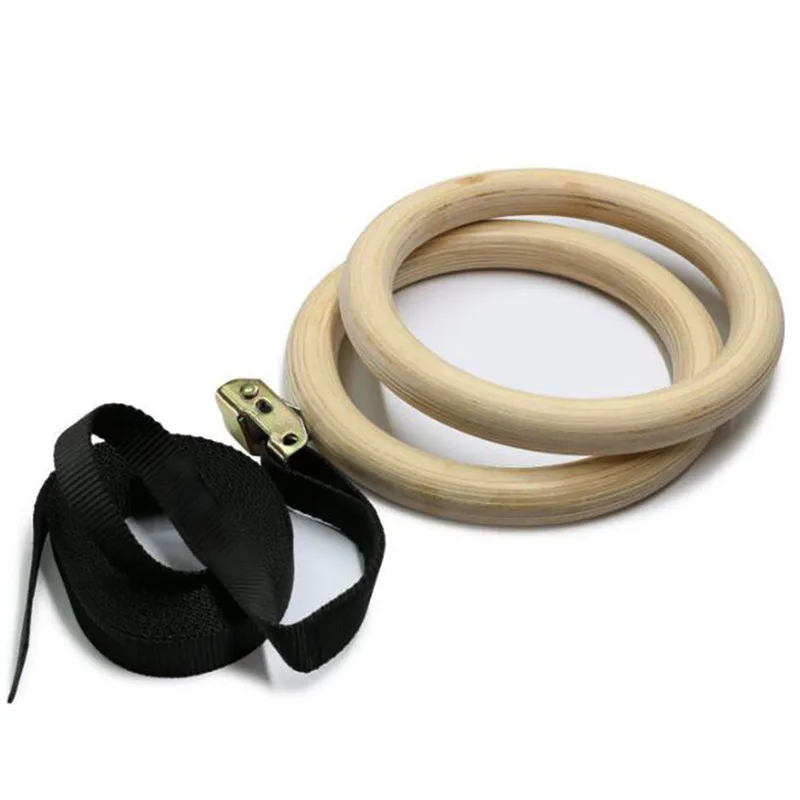 1 Pair 28mm Wooden Gymnastic Rings Fitness Equipment Gym Strength Exercise Nylon Webbing Straps Pull Ups Muscle Training