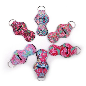 

10pcs Creative Neoprene Chapstick Keychain Lipstick Holder Floral Print Lipstick Holder Keychain Storage Bag Party Gifs