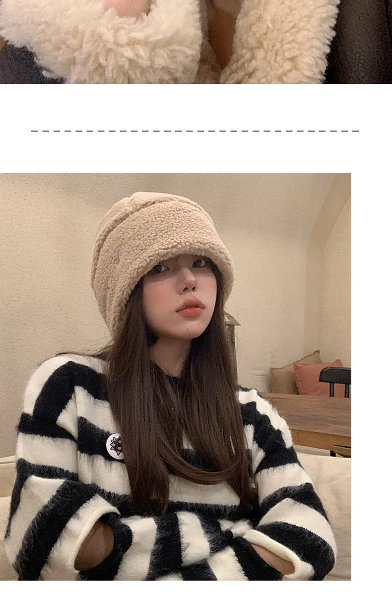 2021 Women Caps Faux Lambswool Bucket Caps Thicker Soft Warmmer Cute Hats for Girls Ladies Ushanka Beanie Gorras Headwear