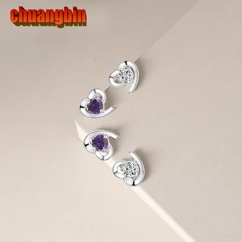 

Genuine S925 sterling silver earrings classic love zircon ladies simple wild heart-shaped ear Studs Korean personality jewelry