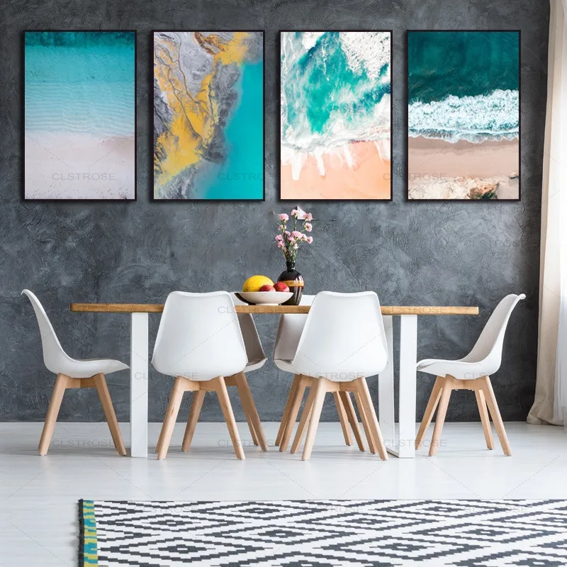 Nordic Seascape Poster Blue Sea Canvas Painting Surfing Wall Art Print Wave Modern Picture For Living Room Home Decoration | Дом и сад