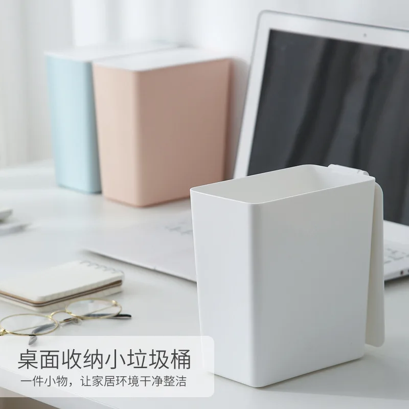 

Mini Small Desktop Garbage Can with Lid Household Living Room Coffee Table for Office Square Cute Creative Basket Flip