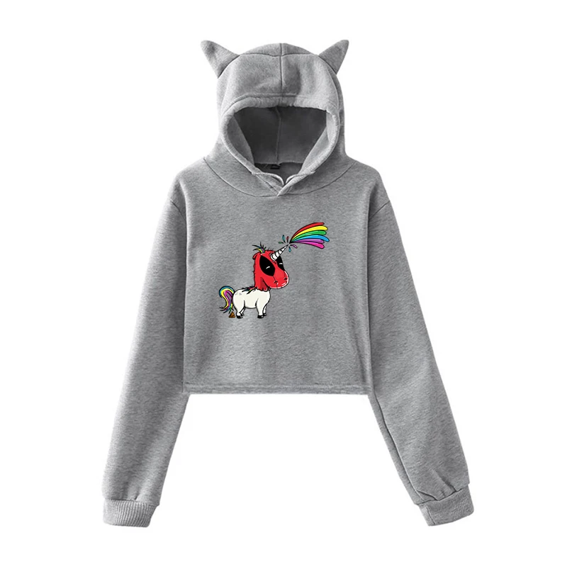 Kawaii Hoodie 6 Новое поступление, весенне-осенняя одежда с принтом единорога женские толстовки Harajuku дамские свитшоты для девочек, Прямая поставка, укороченные повседневные топы - Цвет: Kawaii Hoodie 6