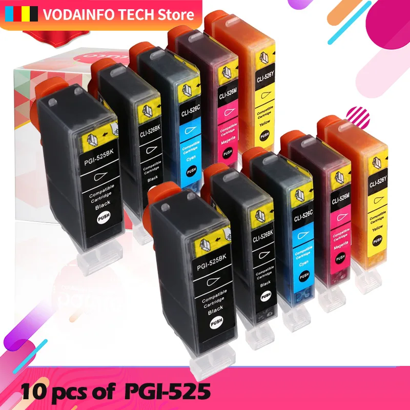 

10 PCS For Canon PGI 525 CLI 526 Ink Cartridge For Canon PIXMA IP4850 IP4950 IX6550 MG5150 MG5250 MG5350 pgi-525 cli-526