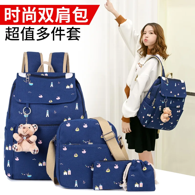 

New campus small fresh girl small sailing travel backpack canvas multi-piece primary and secondary school girls schoolbag back