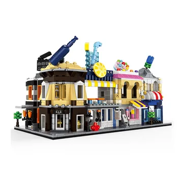 

Wange architecture series mini street shop store model building blocks flower restaurant kids toys compatible city