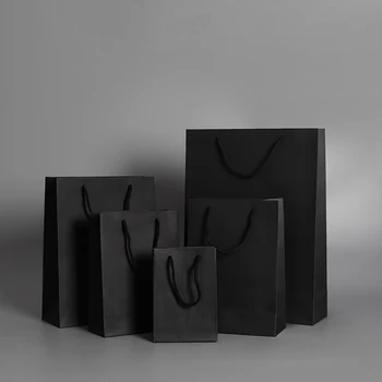 

10pcs/lot Reusable Boutique Gift Paper Bags 5 sizes Black Shopping Cloth Jewelry Packing Bags Luxury Promotion Clothes Bags