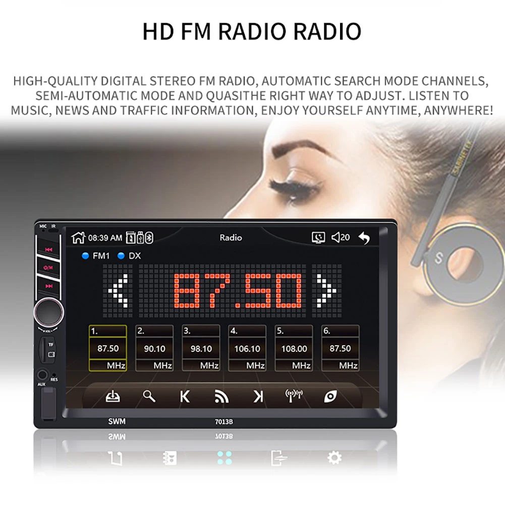 7 дюймов приборной панели автомобиля 1080P видео плеер FM Радио зеркало заднего вида Bluetooth MP4 MP5 плеер вызова в режиме свободных рук Mutifuction автомагнитола