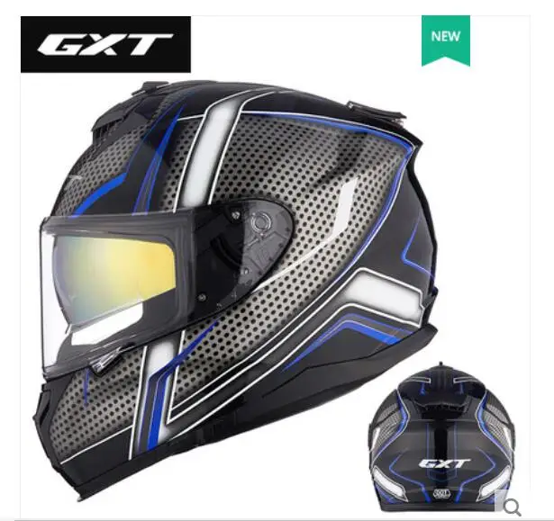 Рыцарский защитный GXT двойной объектив мотоциклетный шлем полное лицо мотоциклетные шлемы из ABS с PC козырьком линзы - Цвет: Синий