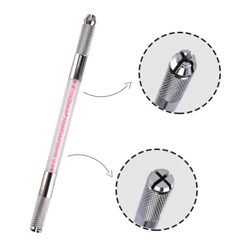 

4 Colors Dual Head Crystal Acrylic Manual Microblade Needle Holder Professional Permanent Eyebrow Tattoo Pen Free Shipping