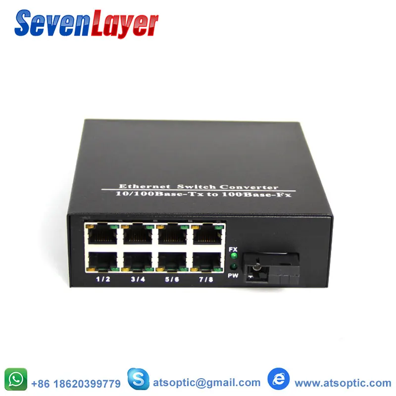 Ethernet коммутатор 8 RJ45 1 SC волоконный порт 10/100M Преобразователь волоконно