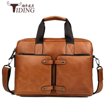 

Tiding Top Grade Oil Wax Leather Briefcase Cowhide Handbag Business Men Leather Computer Bag Shoulder Bag 1089