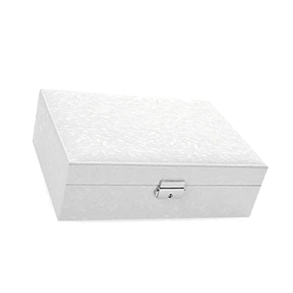 Jewelry Box for Necklace Watch Cosmetics Lipstick Storage Case Two Layer PU Leather Solid Color - White/Pink