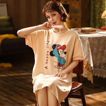 

Cotton Nightgown Cartoon Lovely Korean Home Dressing Gown Intimate Lingerie Nightwear Summer New Sleepwear Nightdress Homewear